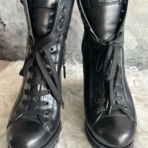 Prada Elegant Black Lace-Up Boots
